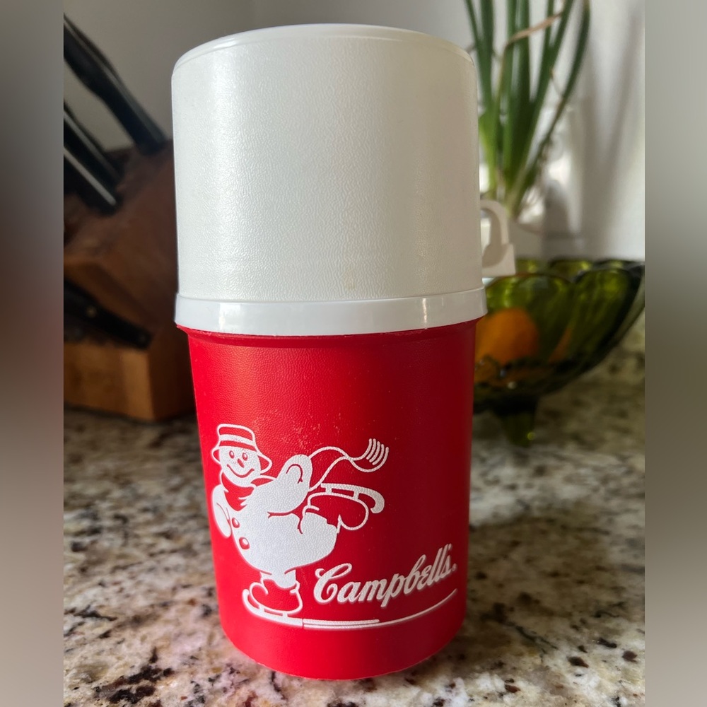 Vintage Alladinware Campbells Soup Thermos Ice Skating Snowman. Excellent cond
